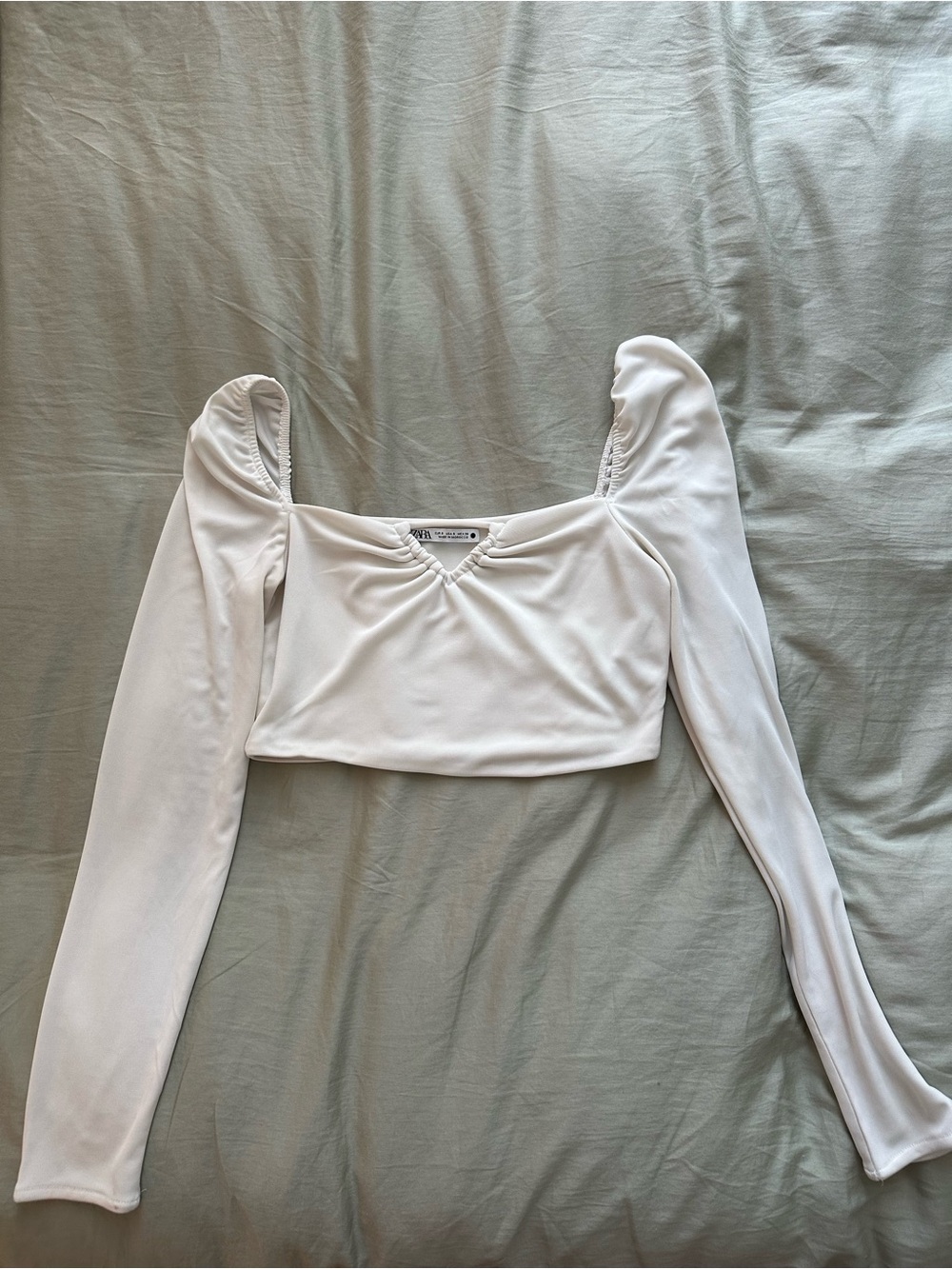 Zara Cream Off-Shoulder Ruched V-Crop Top - Picture 2 of 4